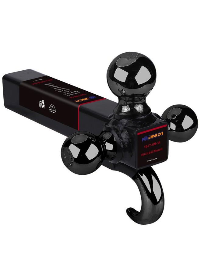 NBJINGYI 2" Trailer Hitch Tri Ball Mount with Hook 1-7/8", 2", 2-5/16" Chrome Plated Balls and Hook - Image 1