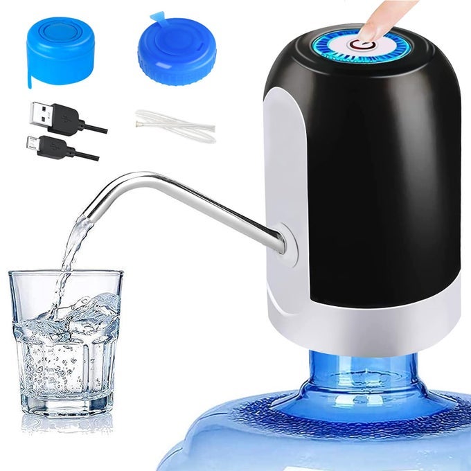 5 GALLON WATER DISPENSER WATER BOTTLE PUMP WITH REUSABLE CAPS FOR SCREW TOP OR CROWN TOPS USB CHARGING WATER JUG DISPENSER FOR UNIVERSAL 25 GALLON BOTTLE
