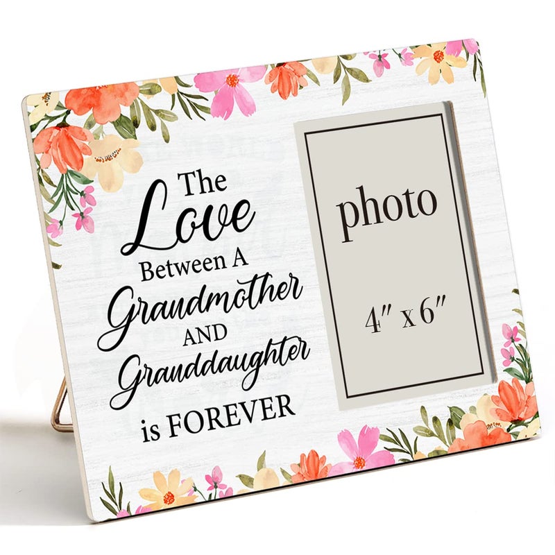 Zauly Grandma Wooden Picture Frame Gift From Granddaughter Floral Grandmother Granddaughter Wood Photo Frame Gifts Tabletop Wall Mounting 4x6 Inch Photo