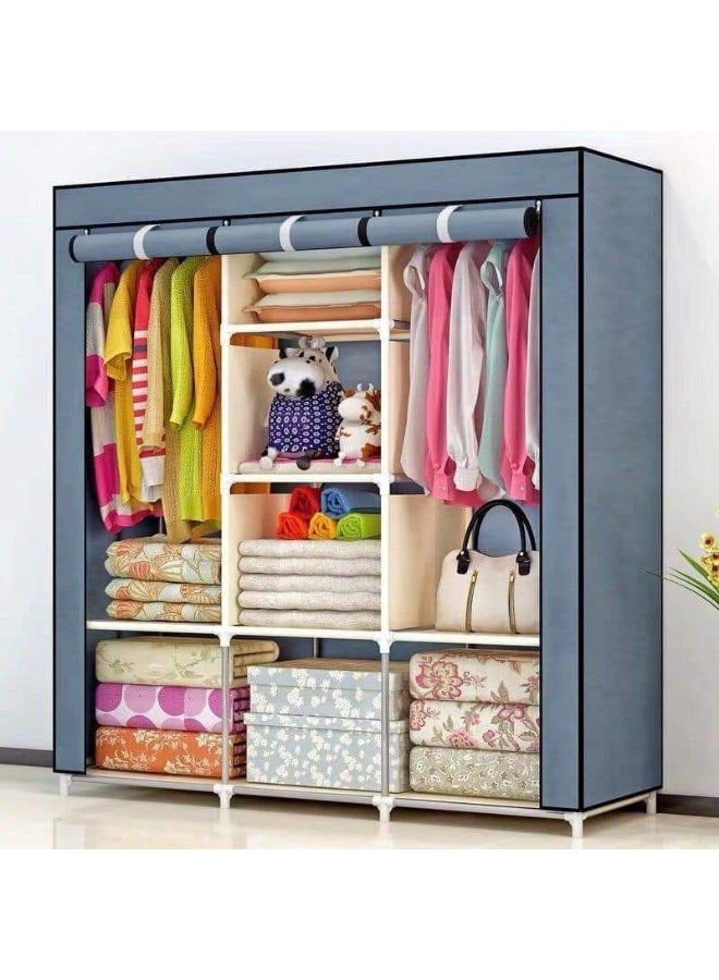 3-Door Fabric Wardrobe – Metal Frame Clothes Storage Cabinet with Fabric Cover and Spacious Interior H - Image 2