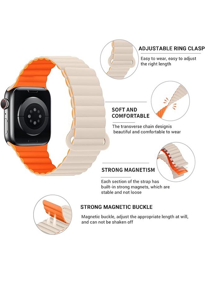 Generic - For Apple Watch Sports Bands,Silicone Integrated Magnetic Waterproof Soft Silicone Strap Compatible for Apple Watch Series 9 8 7 SE 6 5 Ultra 2 (42mm 44mm 45mm 49mm）White/Orange - Image 1