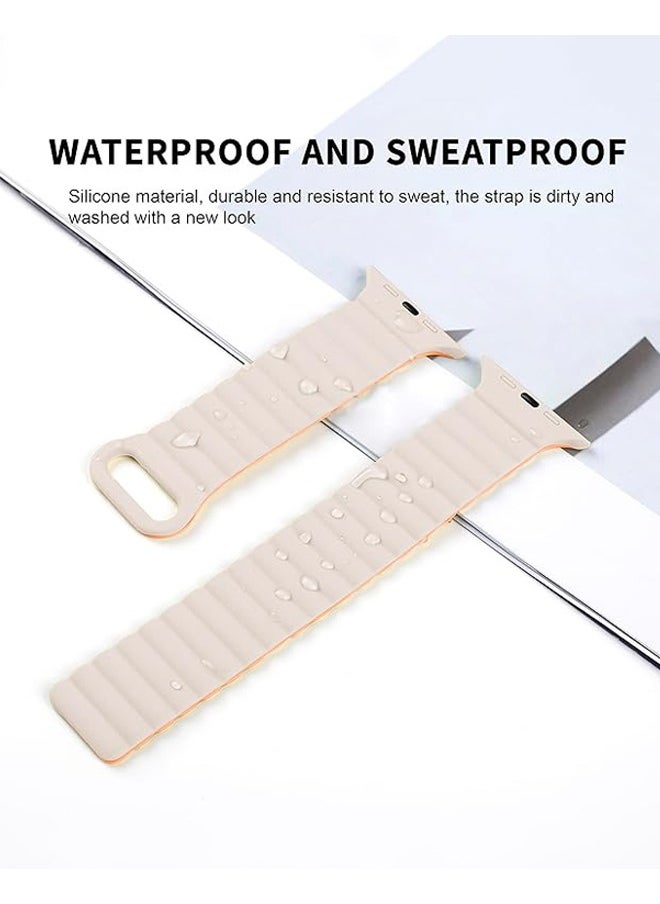 Generic - For Apple Watch Sports Bands,Silicone Integrated Magnetic Waterproof Soft Silicone Strap Compatible for Apple Watch Series 9 8 7 SE 6 5 Ultra 2 (42mm 44mm 45mm 49mm）White/Orange - Image 1