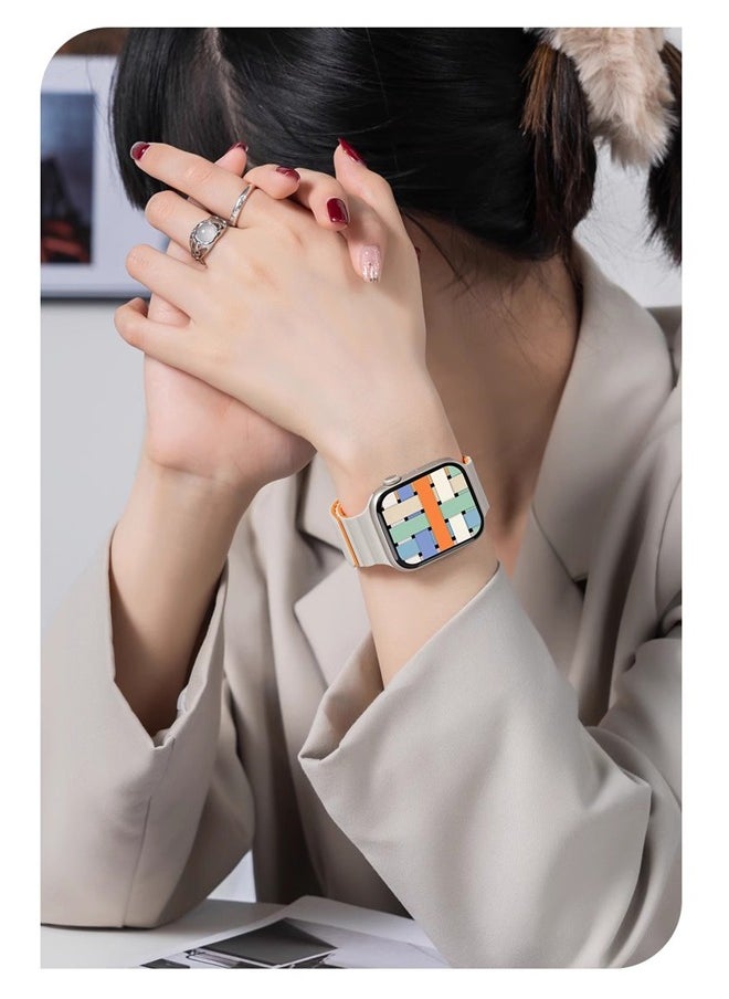 Generic - For Apple Watch Sports Bands,Silicone Integrated Magnetic Waterproof Soft Silicone Strap Compatible for Apple Watch Series 9 8 7 SE 6 5 Ultra 2 (42mm 44mm 45mm 49mm）White/Orange - Image 1