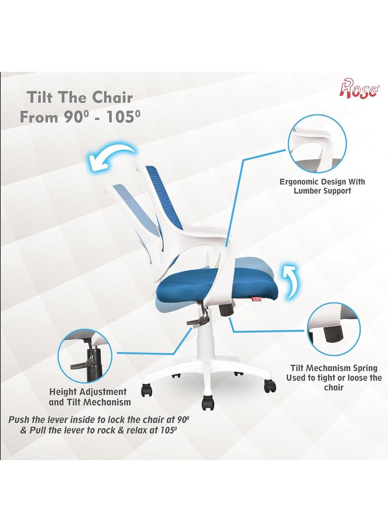 ROSE Mono  3Years Warranty Included  Mesh MidBack Ergonomic Office Chair  Revolving Study  Work from Home ChairWhite  Blue