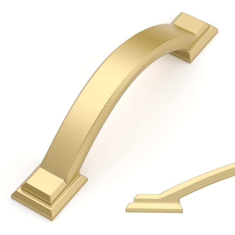 Amerdeco 10 Pack Brushed Gold Cabinet Pulls 3 Inch(76mm) Hole Centers, Handles for Kitchen Cabinet Hardware, Arch Cabinet Handles for Bathroom Dresser Drawer Handles ZH0016â€¦ - Image 1