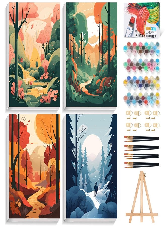 Offito 4 Pack Framed Paint by Numbers Kit for Adults Beginners with Wooden Easel, Four Seasons Easy Paint by Number Kit with Frame, Watercolor Adult Paint by Number Framed Canvas (8 * 12 Inch) - Image 1