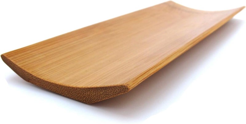 BambooMN Reusable Bamboo Carbonized Brown Rectangle Sushi Serving Tray Plate 7 x 28  10 Pieces - Image 1