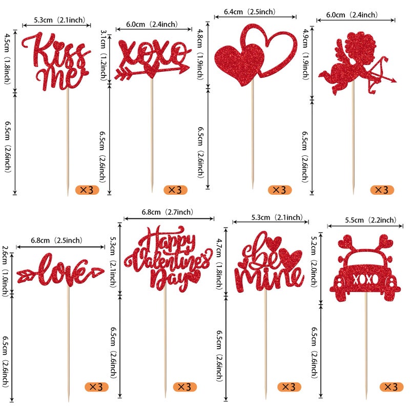 Rsstarxi 24 Pack Valentine's Day Cupcake Toppers Glitter Kiss Me Cupid Be Mine Cupcake Picks Sweet Love Valentines Day Cake Decorations for Valentine's Day Wedding Bridal Shower Party Decors Red - Image 2