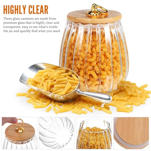WRINGO 700ML Clear Glass Storage Jar With Air Tight Wooden Lids- Airtight Food Jars Glass Kitchen Containers For Pantry, Pickle Jar, Sugar Pasta Cereal Flour Sugar Storage Jar (WR-10, Set of 2) - Image 2