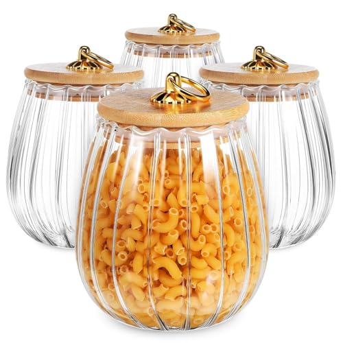 WRINGO 700ML Clear Glass Storage Jar With Air Tight Wooden Lids- Airtight Food Jars Glass Kitchen Containers For Pantry, Pickle Jar, Sugar Pasta Cereal Flour Sugar Storage Jar (WR-10, Set of 2) - Image 1