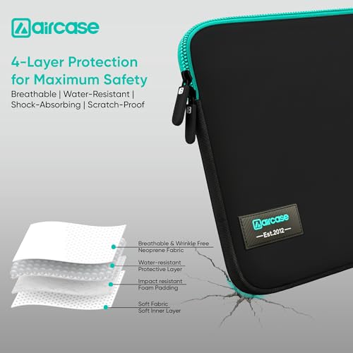 AirCase Neoprene Laptop Sleeve Case Cover for 15.6 Inch MacBook, Dell, HP, Lenovo, more| Water-Resistant, Shockproof Padding, Scratch-Proof| Slim Fit, Wrinkle Free, TSA Security Friendly (Black-Green) - Image 2