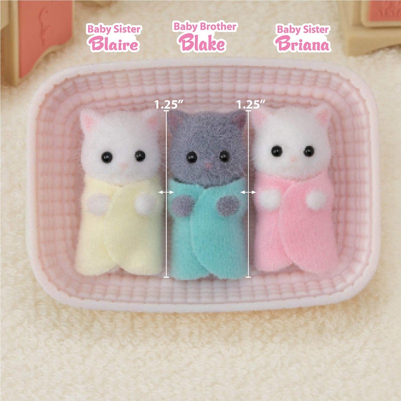 Calico Critters Persian Cat Triplets - Collectible Dollhouse Figures with Cradle Accessory - Image 2