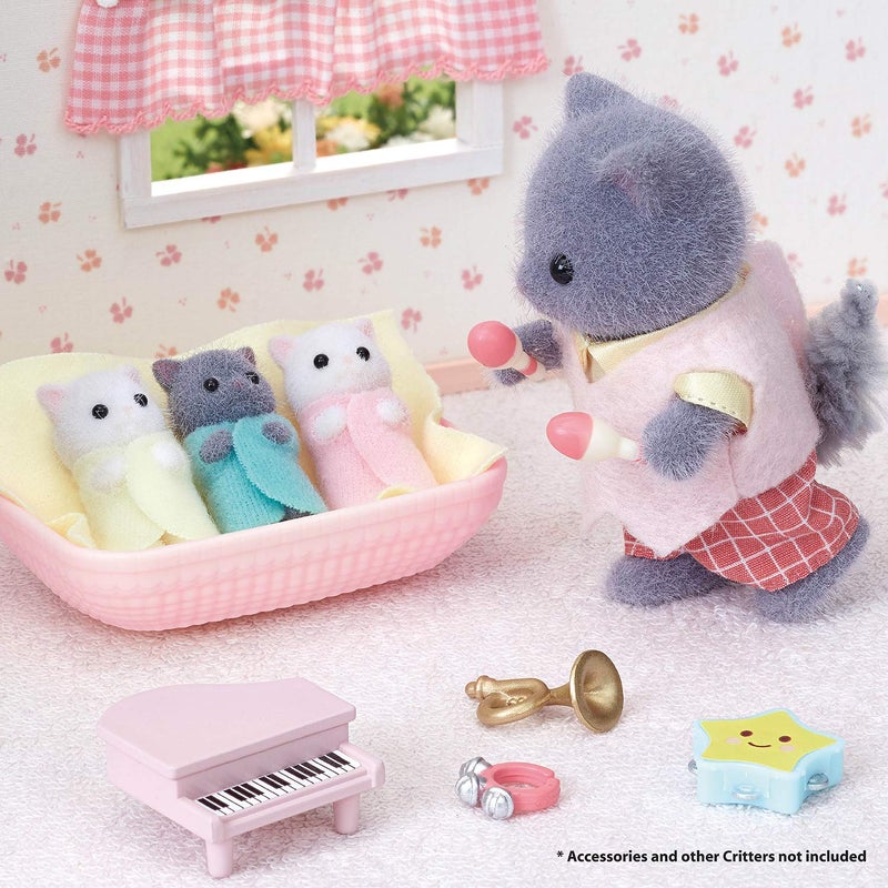 Calico Critters Persian Cat Triplets - Collectible Dollhouse Figures with Cradle Accessory - Image 3