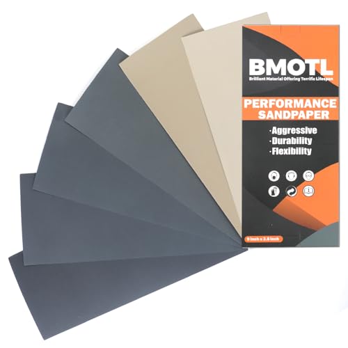 BMOTL Sandpaper Sheets Assortment for Automotive ：42 Pcs Wet Dry 9x3.6 Inch Ultra Fine Sand Paper 1000 1200 1500 2000 3000 5000 High Grit for Car Polishing Meatal Wood Finishing - Image 1