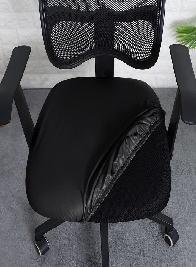 FORCHEER Office Chair seat Covers Leather Stretch Waterproof PU Computer Chair Seat Cushion Slipcovers-Black - Image 3