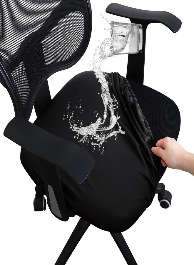 FORCHEER Office Chair seat Covers Leather Stretch Waterproof PU Computer Chair Seat Cushion Slipcovers-Black - Image 1