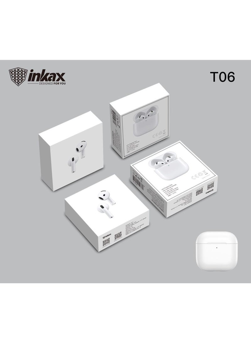 إنكاكس سماعات داخل الاذن من انكاكس T06 ، سماعات اذن لاسلكية انكاكس ايه ان سي ، تعمل بتقنية بلوتوث V5.3 وخاصية الغاء الضوضاء مع علبة شحن لاسلكية - باللون الأبيض - Image 2