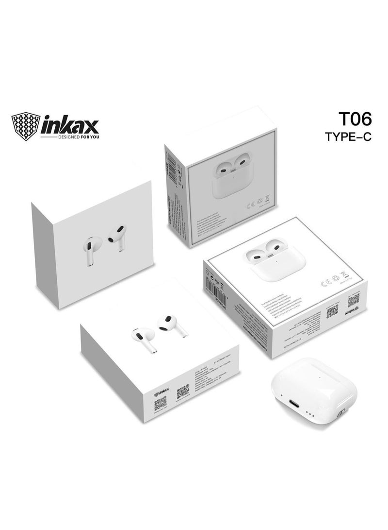إنكاكس سماعات داخل الاذن من انكاكس T06 ، سماعات اذن لاسلكية انكاكس ايه ان سي ، تعمل بتقنية بلوتوث V5.3 وخاصية الغاء الضوضاء مع علبة شحن لاسلكية - باللون الأبيض - Image 3