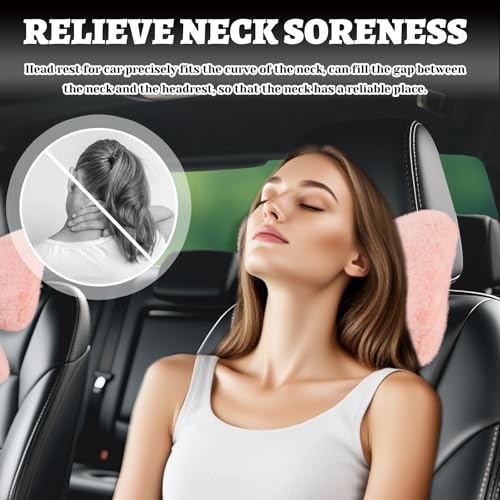 VKQTS Furry Bow Car Headrest Pillow,Soft & Comfortable Car Neck Pillow for Cars Decorations & Fatigue Relief,Universal Head Rest Pillows for Cars Interior Accessories for Trucks,SUVs (Pink) - Image 5