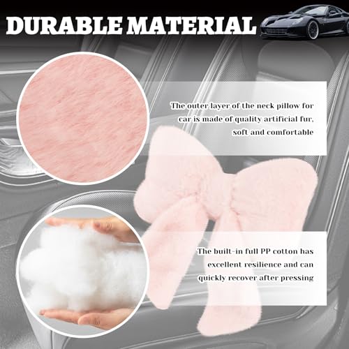 VKQTS Furry Bow Car Headrest Pillow,Soft & Comfortable Car Neck Pillow for Cars Decorations & Fatigue Relief,Universal Head Rest Pillows for Cars Interior Accessories for Trucks,SUVs (Pink) - Image 4