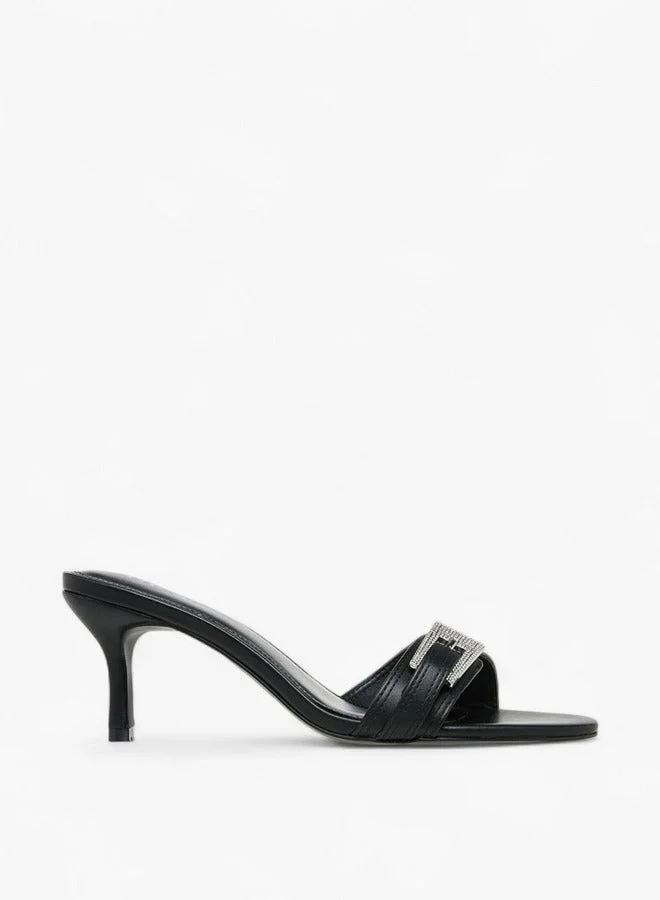 Women's Buckle Embellished Slip-On Sandals with Stiletto Heels