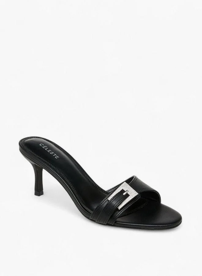 Celeste Women's Buckle Embellished Slip-On Sandals with Stiletto Heels