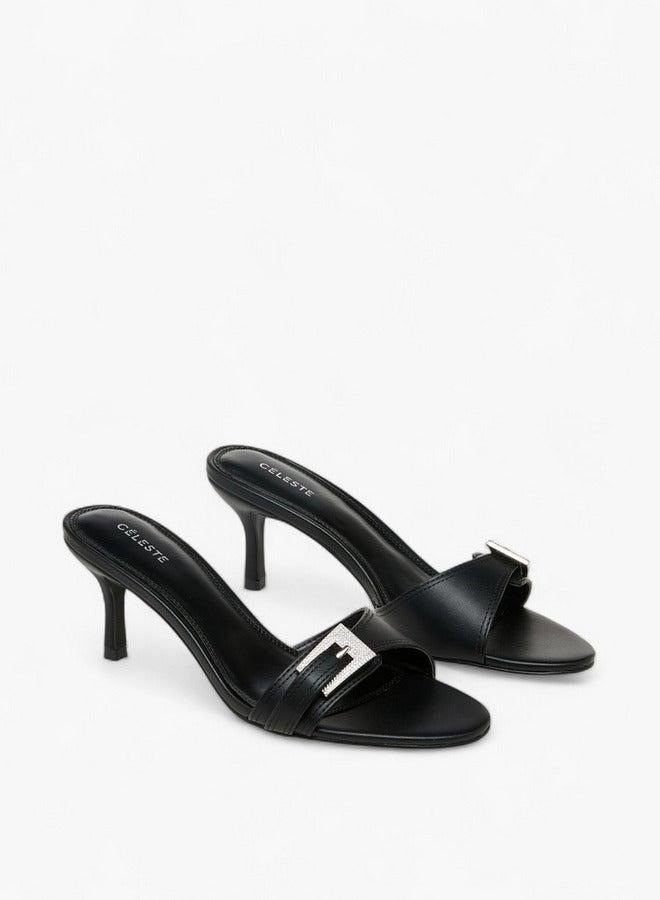 Celeste Women's Buckle Embellished Slip-On Sandals with Stiletto Heels - Image 3