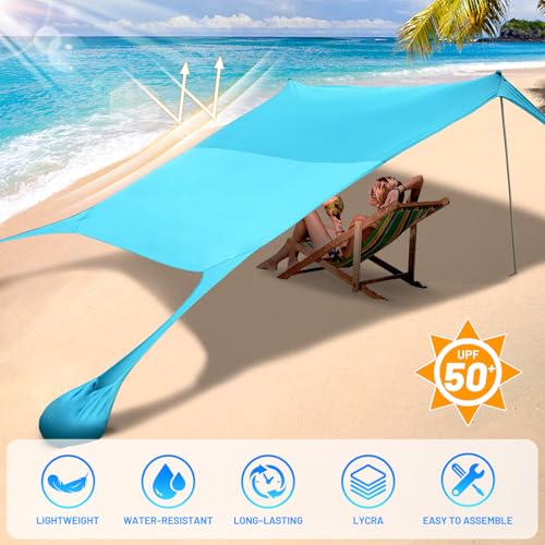 BOTINDO Family Beach Tent Canopy Sun Shade, Pop Up Grande Beach Tent Sun Shelter Stability 4 Poles with Portable Carry Bag Outdoor Shade for Fishing Backyard Camping (Turquoise, 10x10FT 4Pole) - Image 5