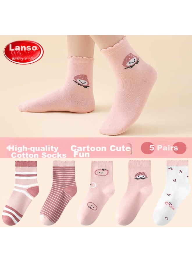 LANG SHA Langsha Children's Socks, Girls' Spring Autumn Winter Mid-calf Cotton Socks, Comfortable Breathable Soft Socks For Older Children And Students, Cute Lace Trim Socks - Image 1