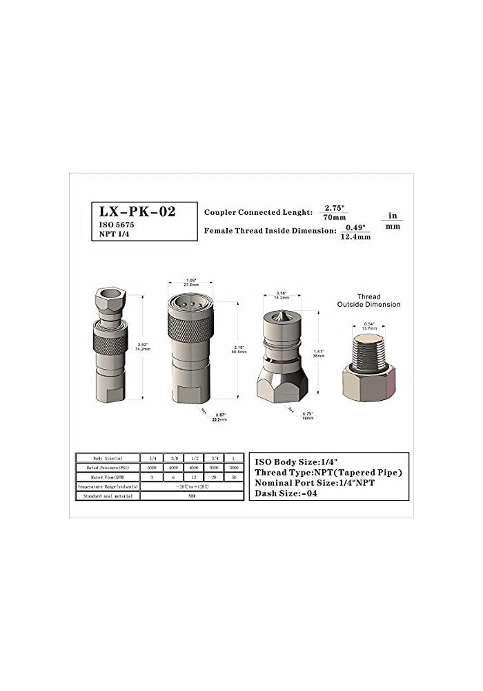 Undercarriage 2Sets 14 Ag ISO5675 Carbon Steel Hydraulic Quick Disconnect CouplingCoupler Poppet ValvePioneer Type Set wDust Cap - Image 3