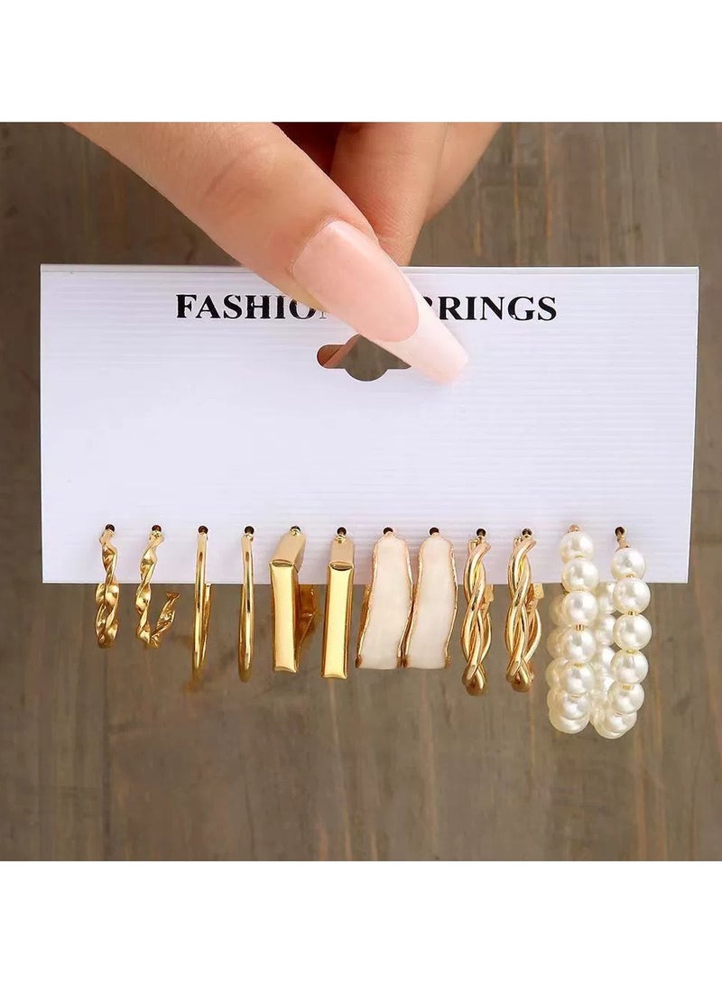 Goolsky 6-Pair Statement Earring Set – Minimalist & Edgy Alloy Studs and Hoops for Women 