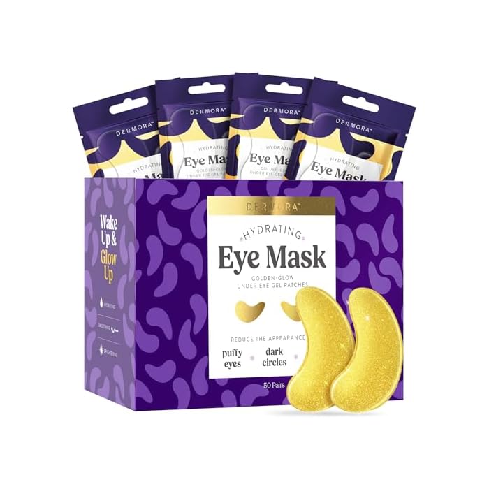 DERMORA Golden Glow Under Eye Patches - 50 Pairs Individually Packed, Hydrating Soft Gel Eye Masks for Puffiness, Wrinkles, Dark Circles & Fine Lines, Glowing Skin, Travel Friendly