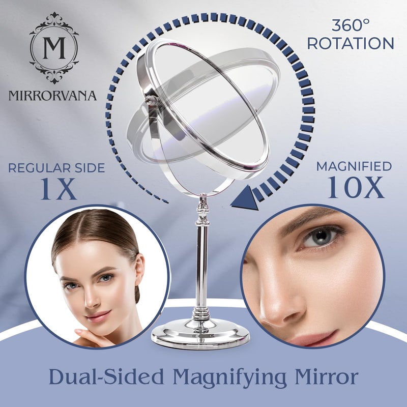 MIRRORVANA Large Double Sided 10X and 1X Magnifying Makeup Mirror with Stand in Gift Box, 15â€ Tall and 8â€ Wide - Image 2