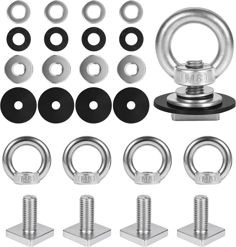 moroinriz T Track Mount Tie Down Anchor for Roof Rack, M8 Heavy Duty Ring Shaped Eye Bolt, Stainless Steel T Bolt Eye Nut Tie Down Rings for Holding Bungee Cord, Ropes, Hooks - Image 1