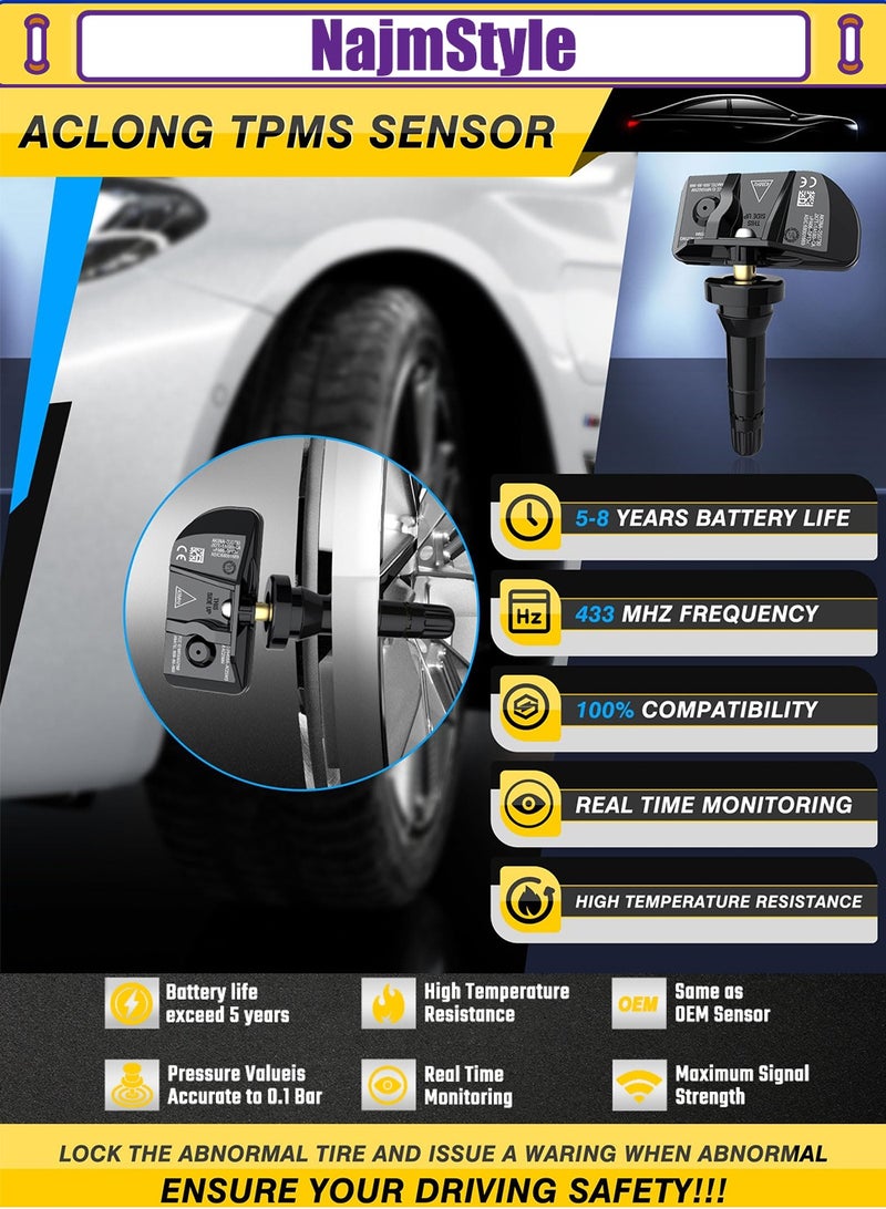 نجم ستايل مستشعرات نظام مراقبة ضغط الإطارات TPMS، 433 ميجا هرتز مستشعر استبدال نظام مراقبة ضغط الإطارات للفترة 2020-2024 شيفروليه سيلفرادو جي إم سي سييرا كاديلاك بويك بونتياك للجزء الخاص بالمعدات الأصلية رقم 13533166، 13542523 4 قطع - Image 3