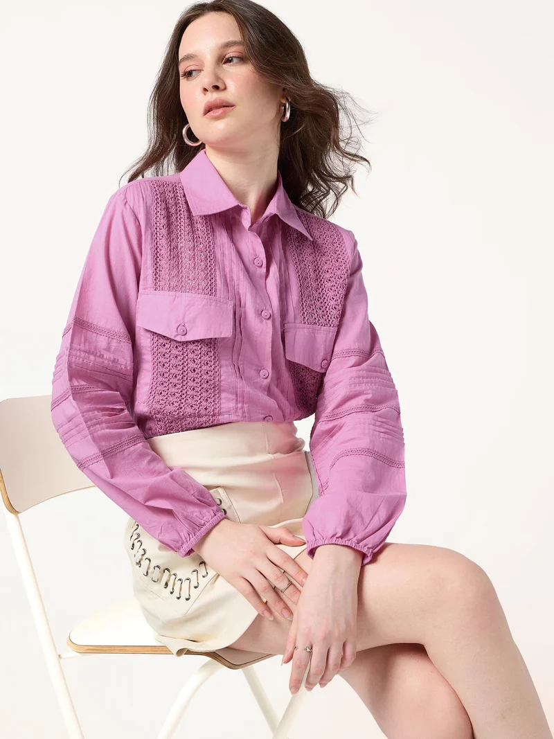 أوجيدر دانتيل بنفسجي فاتح بلمسات مطوية