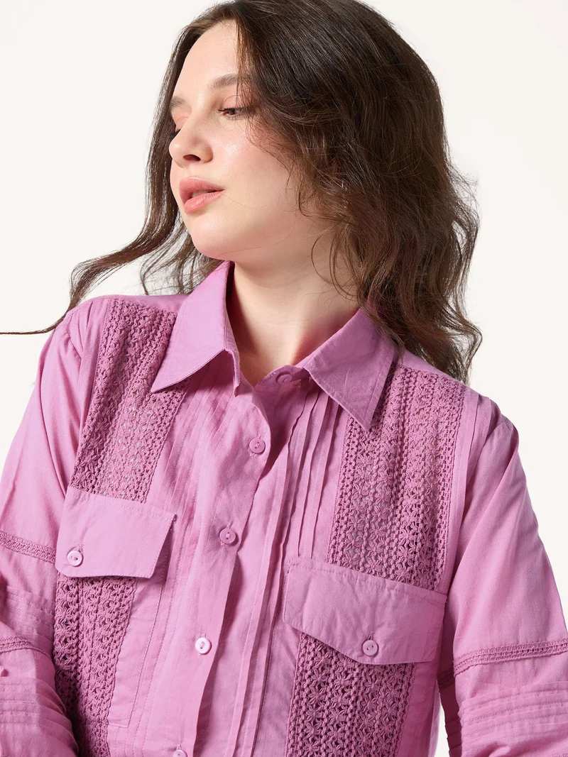 Outzidr  Mauve Delicate Lace With Pintuck Accents for Women | Best Price UAE