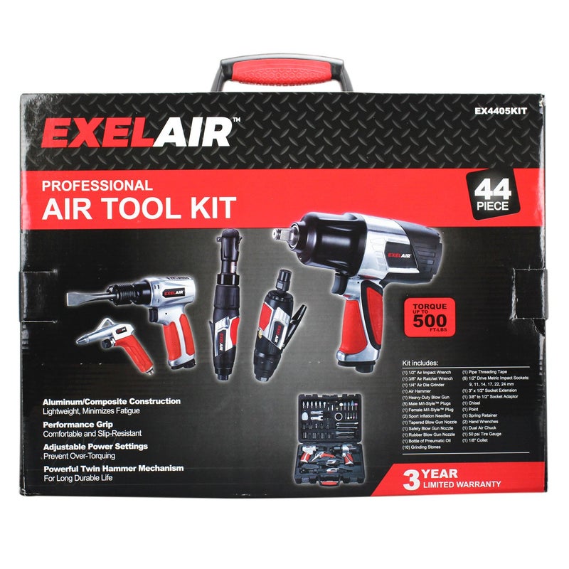 Milton EXELAIR by Milton EX4405KIT 44Piece Professional Air Tool Accessory Kit Impact Wrench Air Ratchet Die Grinder Blow Gun Air Hammer Dual Air Chuck Tire Gauge and Accessories