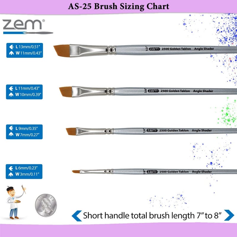 ZEM Brush Golden Taklon Angle Shaders Brush Set Sizes 1/8", 1/4', 3/8", 1/2" - Image 4