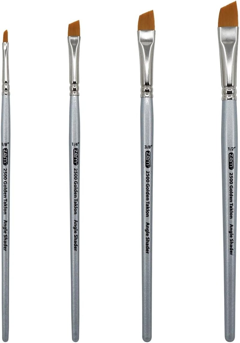 ZEM Brush Golden Taklon Angle Shaders Brush Set Sizes 1/8", 1/4', 3/8", 1/2" - Image 1