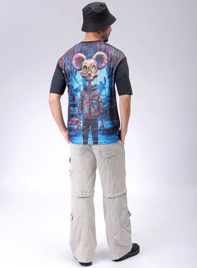 The Indian Garage Co Men Boxy Oversized Graphic Back Printed Round Neck Tshirt