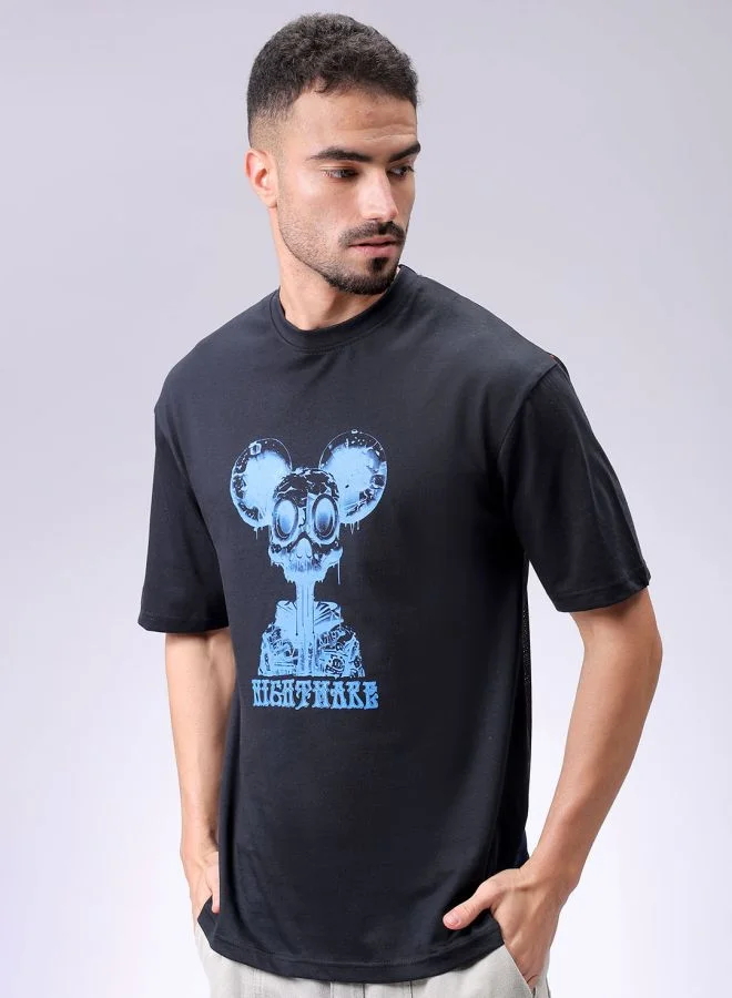 The Indian Garage Co Men Boxy Oversized Graphic Back Printed Round Neck Tshirt