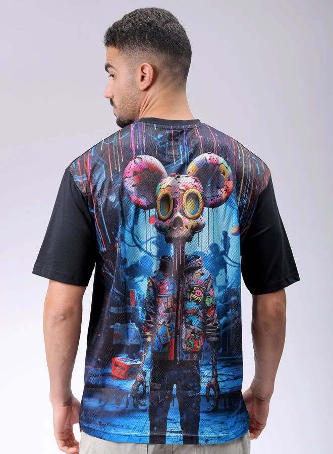 The Indian Garage Co Men Boxy Oversized Graphic Back Printed Round Neck Tshirt
