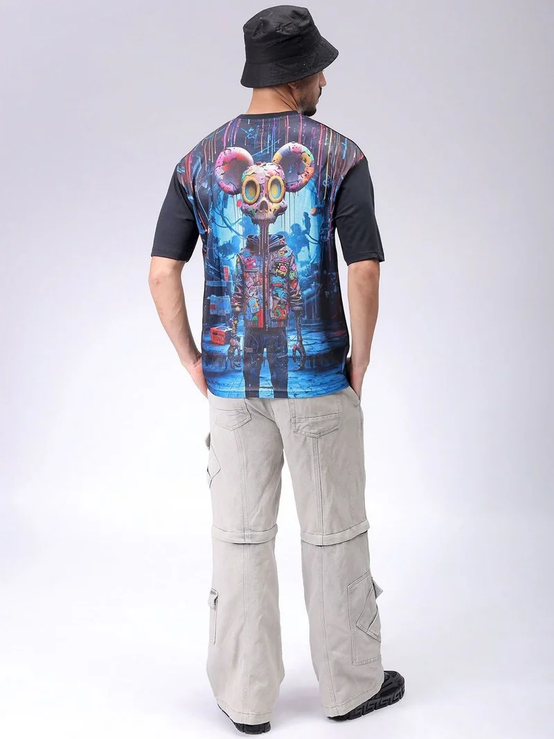 The Indian Garage Co Men Boxy Oversized Graphic Back Printed Round Neck Tshirt