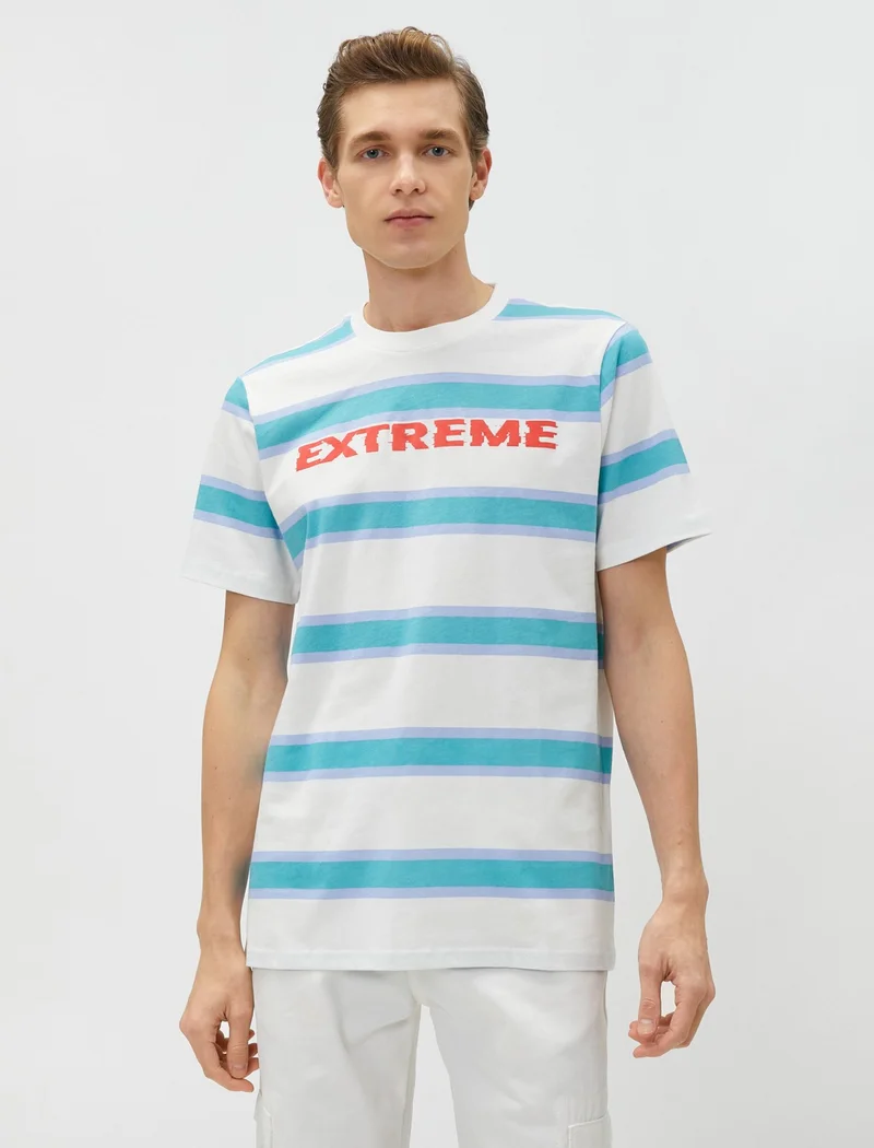 كوتون Slogan Printed T-Shirt Crew Neck Short Sleeve Cotton