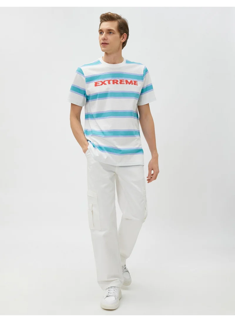 كوتون Slogan Printed T-Shirt Crew Neck Short Sleeve Cotton