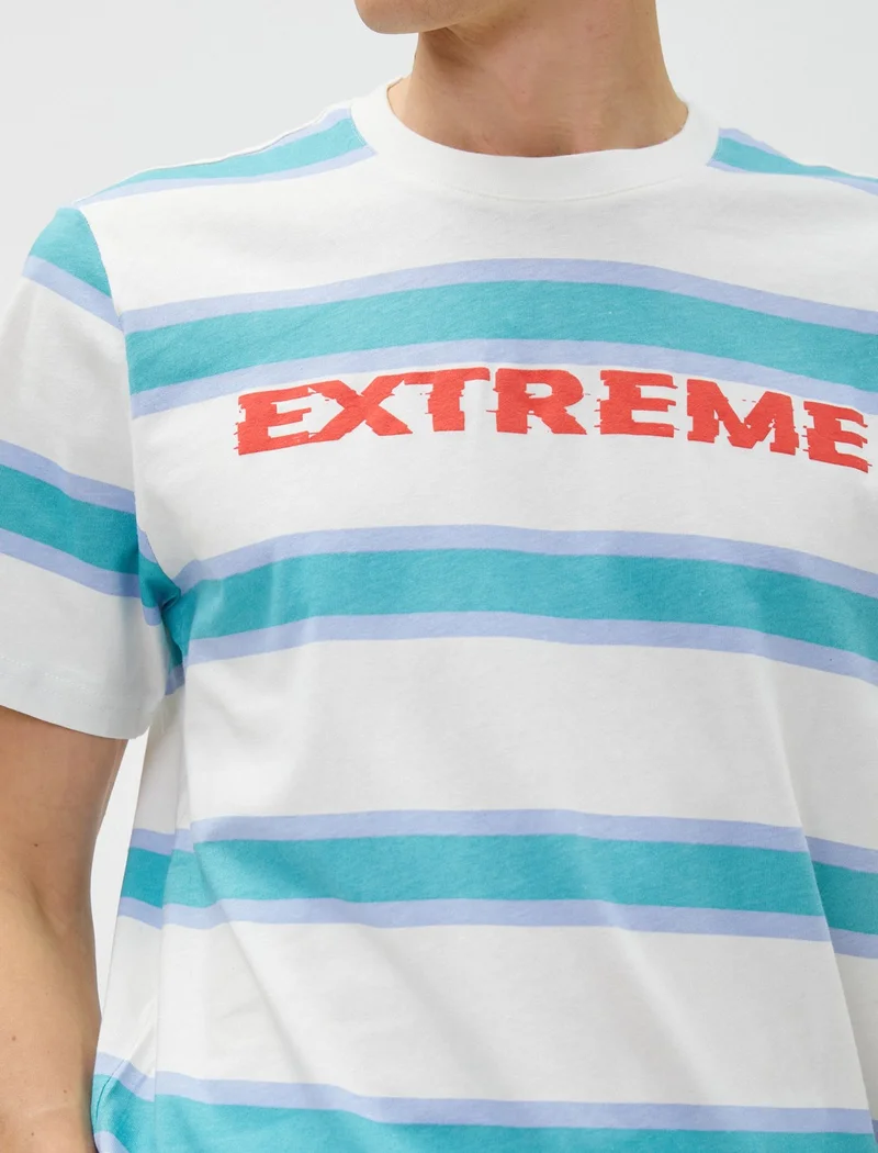 كوتون Slogan Printed T-Shirt Crew Neck Short Sleeve Cotton