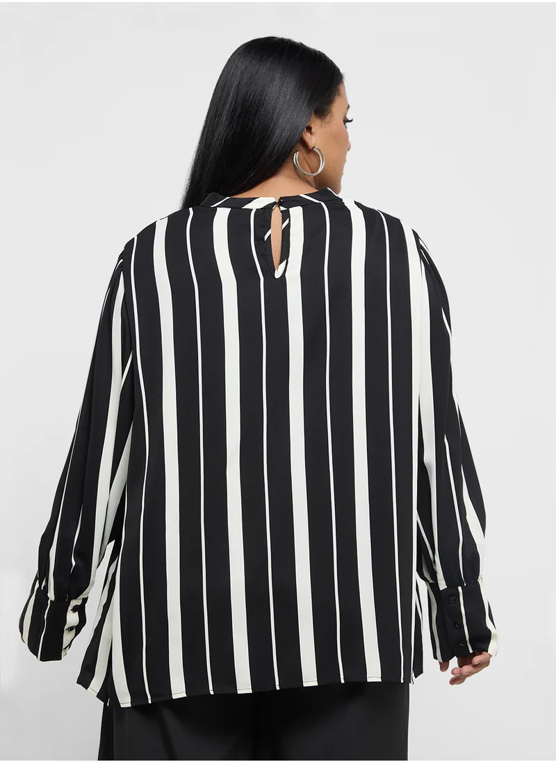 جينجر بلس Monochrome Stripe Long Sleeves Blouse