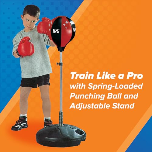 NSG Punching Bag for Kids & Boxing Gloves Set - Adjustable Freestanding Speed Bag with Spring-Loaded Stand, Junior Boxing Gloves & Hand Pump - Portable, Easy Assembly for Boys, Teens, Toddlers Ages 4+ - Image 5