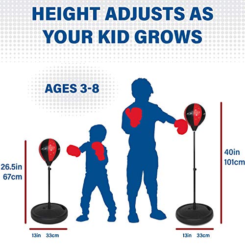 NSG Punching Bag for Kids & Boxing Gloves Set - Adjustable Freestanding Speed Bag with Spring-Loaded Stand, Junior Boxing Gloves & Hand Pump - Portable, Easy Assembly for Boys, Teens, Toddlers Ages 4+ - Image 3